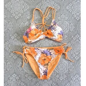Cupshe Floral Bikini Set Orange Purple White Two Piece Swimsuit Medium